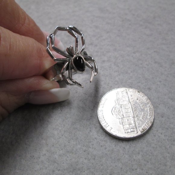 925 Sterling Silver SPIDER Ring with Black ONYX Stone> Crawling Arachnid Ring - Picture 4 of 5